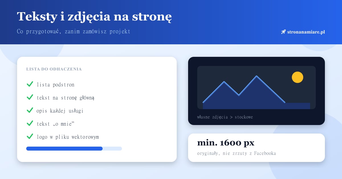 Przygotowanie tekstów i zdjęć na stronę internetową